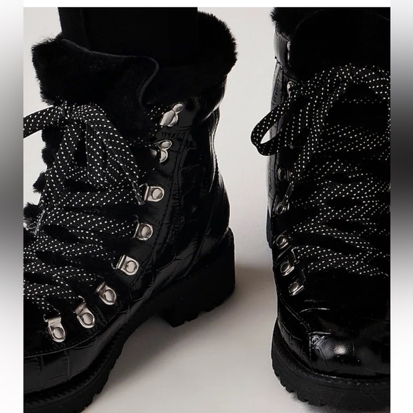 J Crew New Nordic boots in Black shiny croc-embossed leather size 10 NEW CE828 - Picture 3 of 12